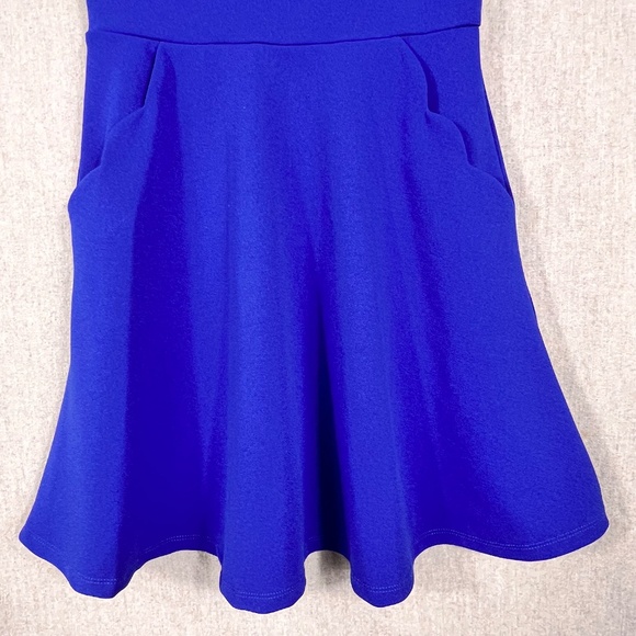 Rare Editions Scallop Neck Fit and Flare Mini Dress Sz 10 Royal Blue Pockets - Picture 4 of 12